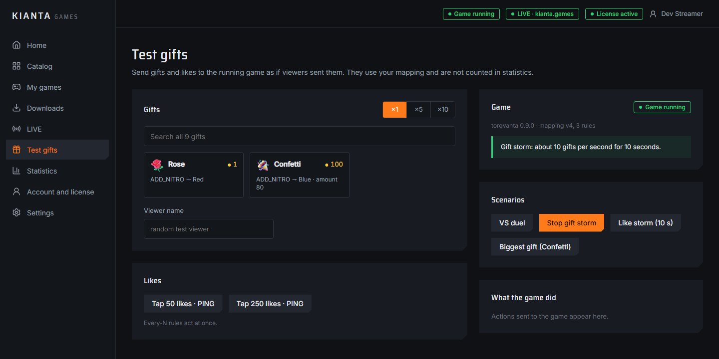 KIANTA launcher: Test gifts page with gifts, likes and scenarios such as VS duel and gift storm