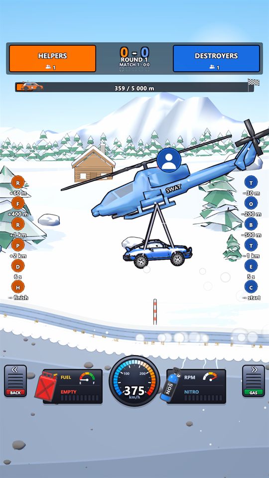 TORQVANTA: the SWAT helicopter carrying the car back to the start over the snow